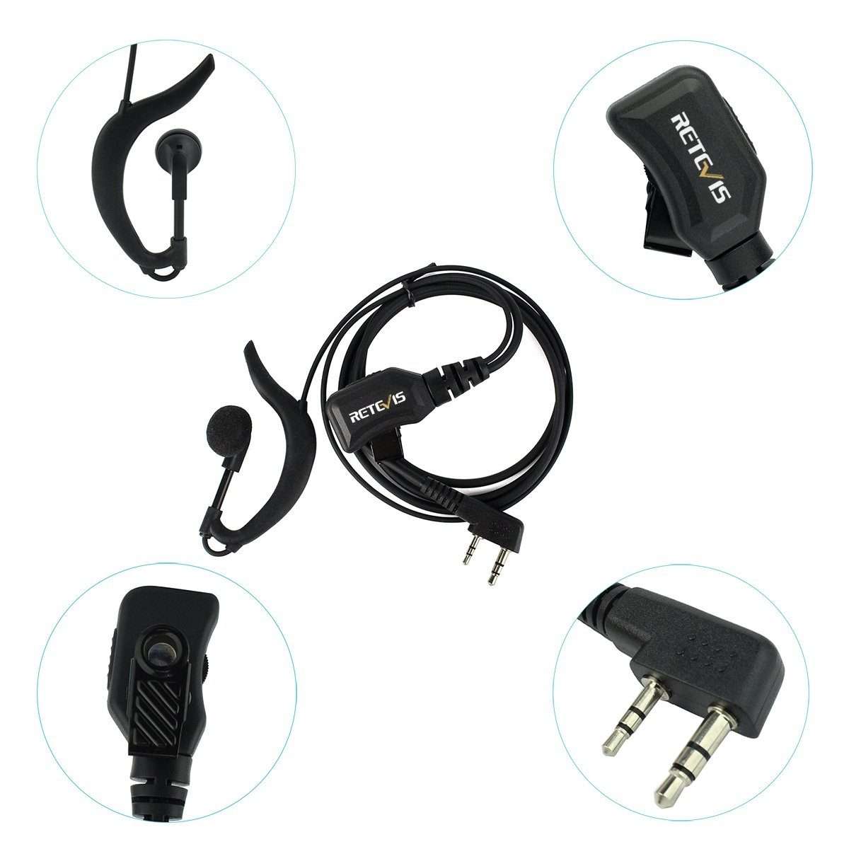 RETEVIS R-111 K Head G Type PTT Adjustable Volume Earphone Microphone for H-777/RT-5R/RT1/RT2/RT5