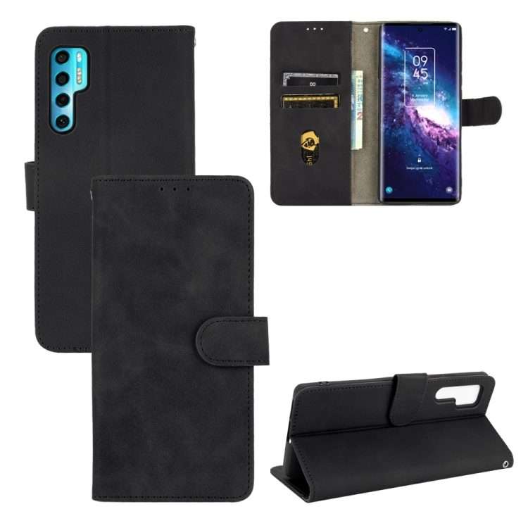 For TCL 20 Pro 5G Solid Color Skin Feel Magnetic Buckle Horizontal Flip Calf Texture P ... (Black)