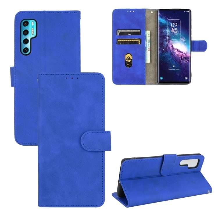 For TCL 20 Pro 5G Solid Color Skin Feel Magnetic Buckle Horizontal Flip Calf Texture PU ... (Blue)