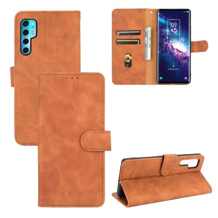 For TCL 20 Pro 5G Solid Color Skin Feel Magnetic Buckle Horizontal Flip Calf Texture P ... (Brown)