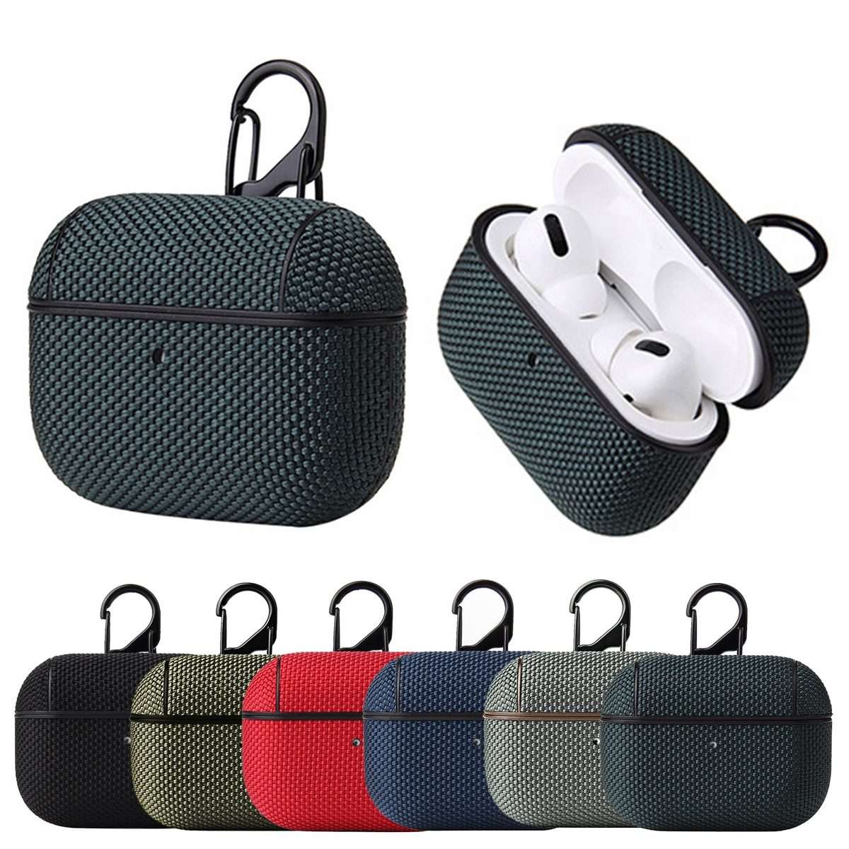 Business Cloth Earphone Protective Case with Hook For AirPods Pro(Black)