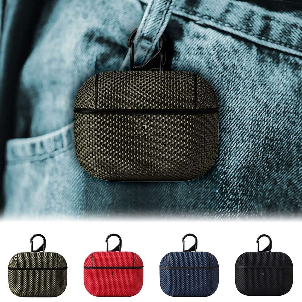 Business Cloth Earphone Protective Case with Hook For AirPods Pro(Grey)