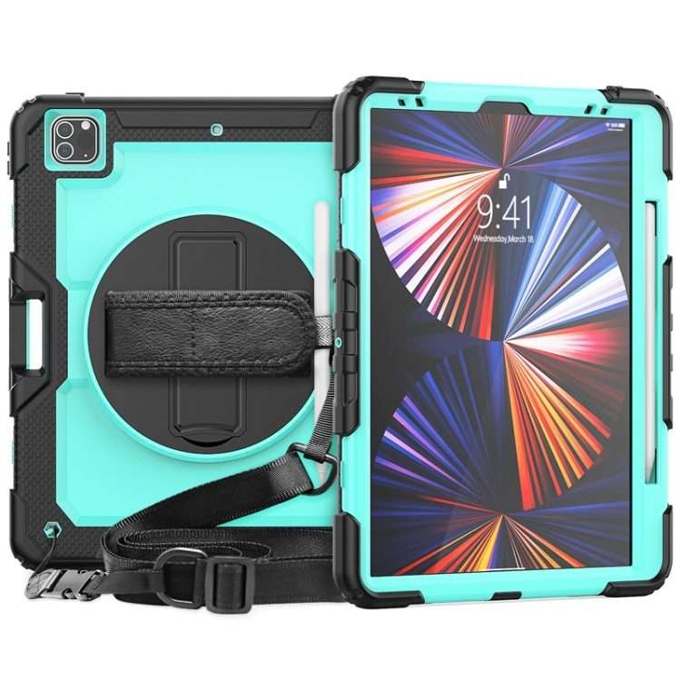 For iPad Pro 12.9 2022 / 2021 / 2020 / 2018 Shockproof Colorful Silicone + ... (Sky Blue PC+Black)