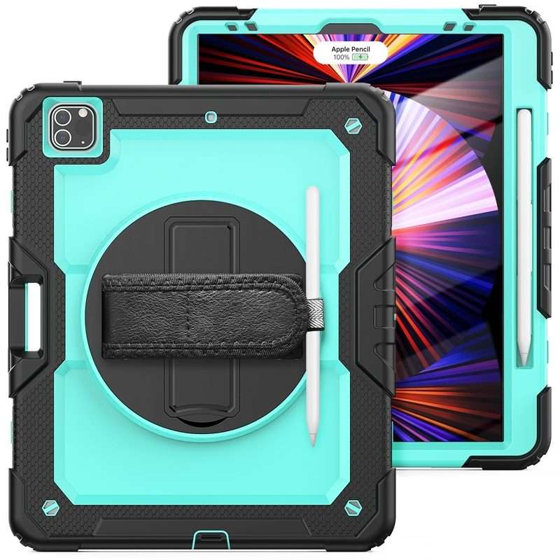 For iPad Pro 12.9 2022 / 2021 / 2020 / 2018 Shockproof Colorful Silicone + ... (Sky Blue PC+Black)
