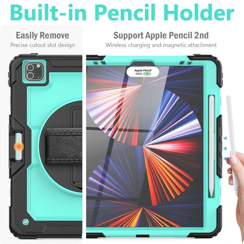 For iPad Pro 12.9 2022 / 2021 / 2020 / 2018 Shockproof Colorful Silicone + ... (Sky Blue PC+Black)