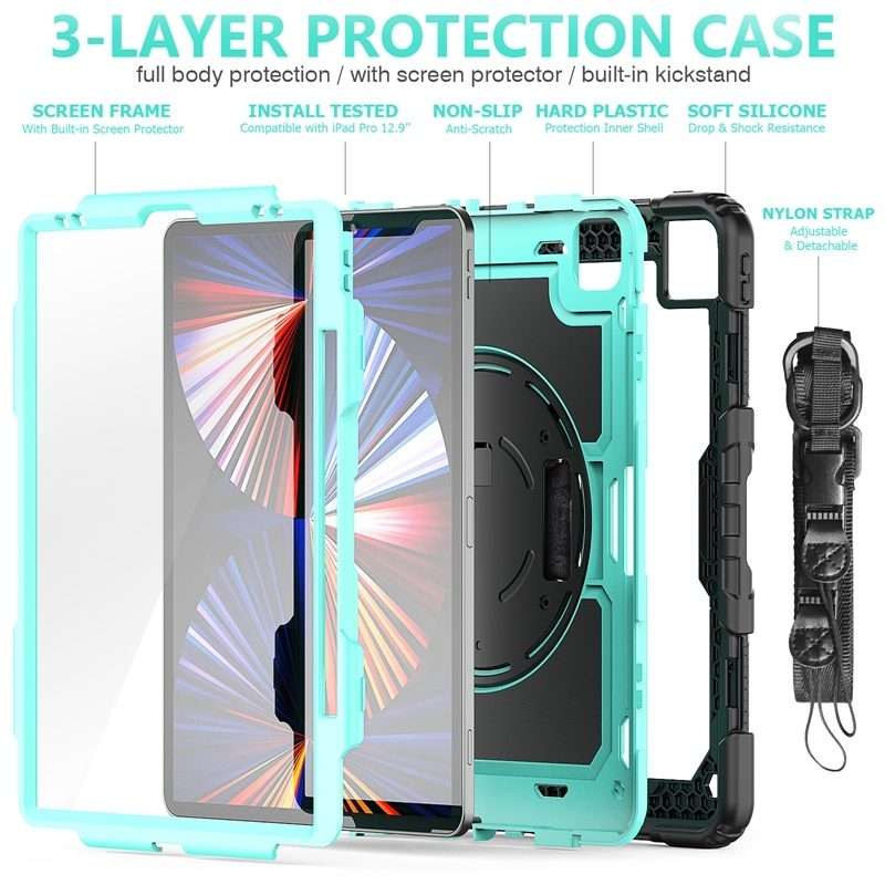 For iPad Pro 12.9 2022 / 2021 / 2020 / 2018 Shockproof Colorful Silicone + ... (Sky Blue PC+Black)