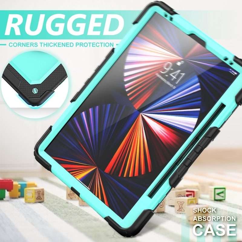 For iPad Pro 12.9 2022 / 2021 / 2020 / 2018 Shockproof Colorful Silicone + ... (Sky Blue PC+Black)