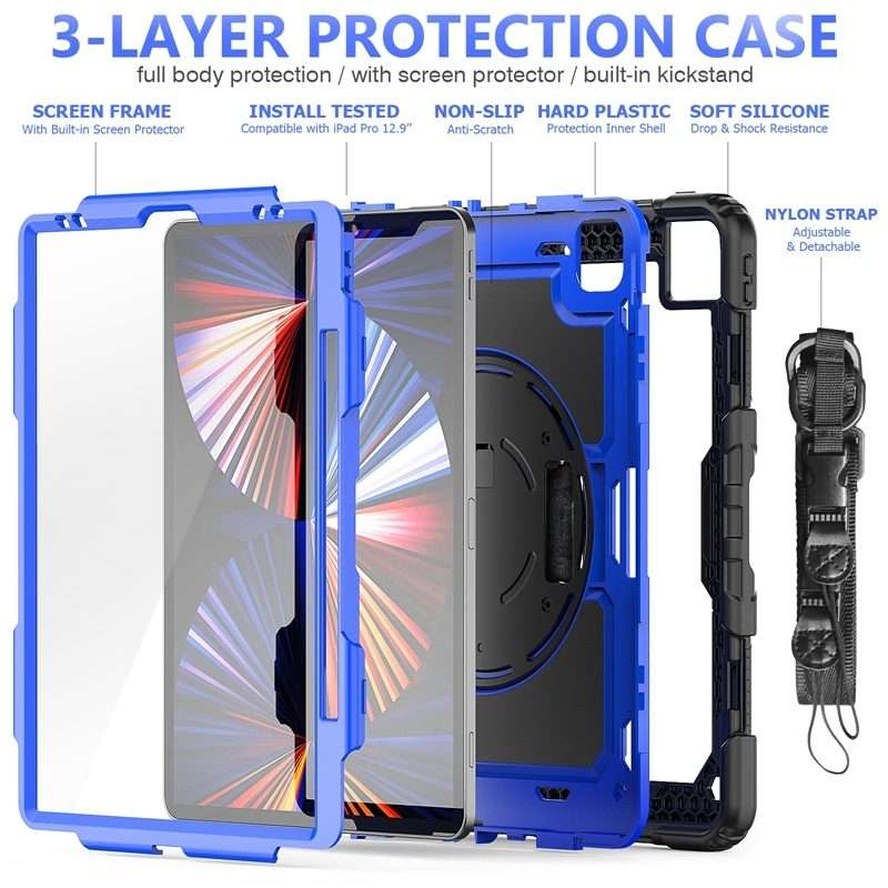 For iPad Pro 12.9 2022 / 2021 / 2020 / 2018 Shockproof Colorful Silicone + PC ... (Blue PC+Black)