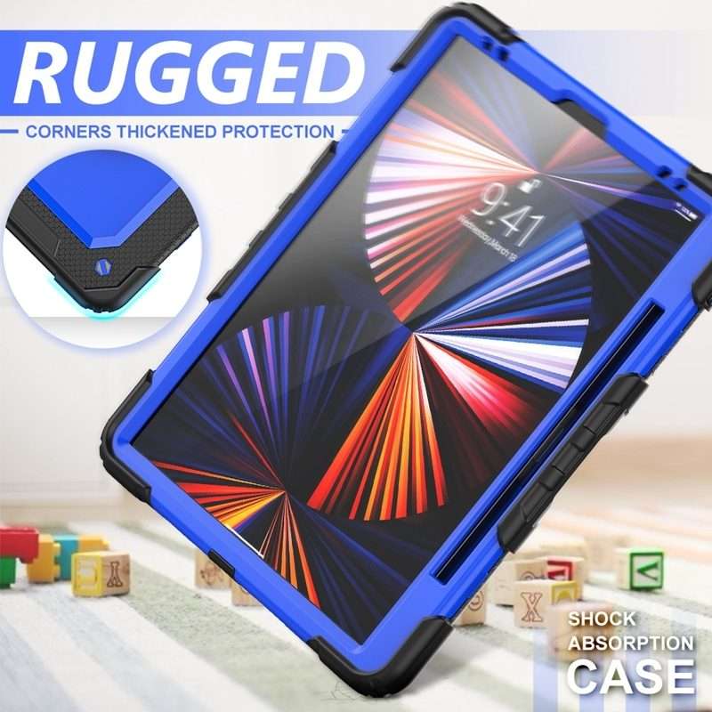 For iPad Pro 12.9 2022 / 2021 / 2020 / 2018 Shockproof Colorful Silicone + PC ... (Blue PC+Black)
