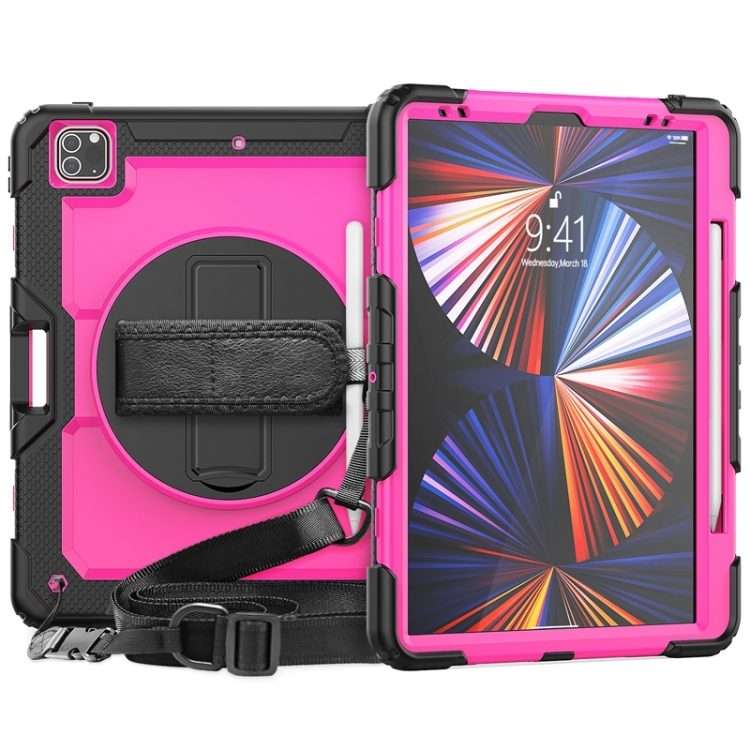 For iPad Pro 12.9 2022 / 2021 / 2020 / 2018 Shockproof Colorful Silicone + PC ... (Rose PC+Black)