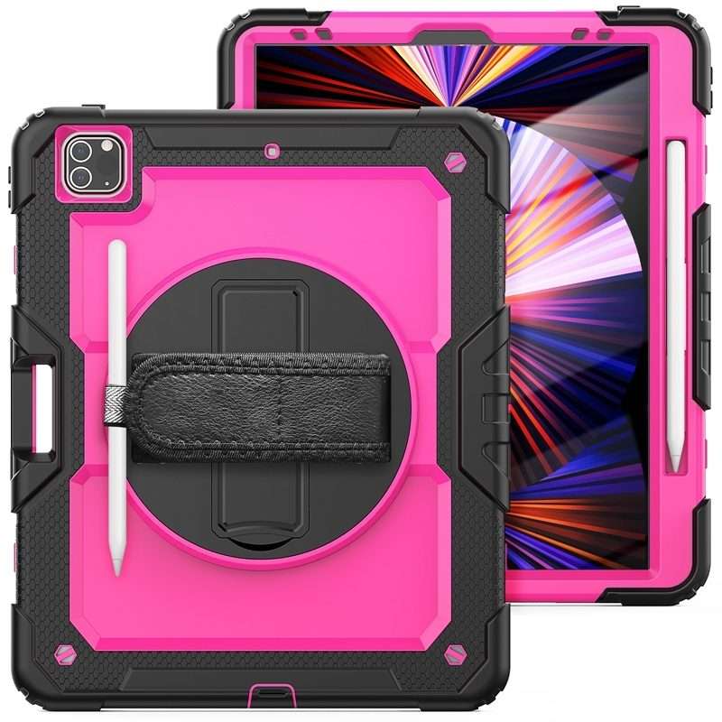 For iPad Pro 12.9 2022 / 2021 / 2020 / 2018 Shockproof Colorful Silicone + PC ... (Rose PC+Black)