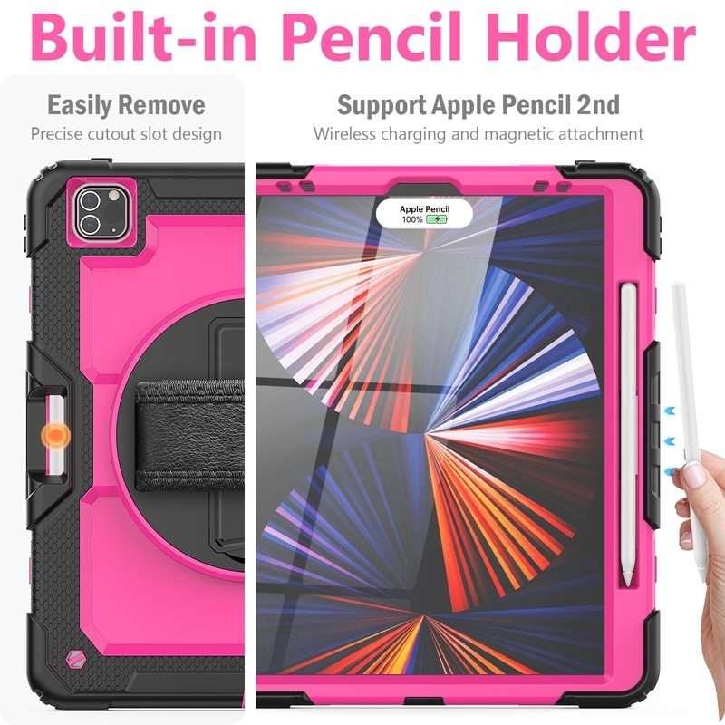 For iPad Pro 12.9 2022 / 2021 / 2020 / 2018 Shockproof Colorful Silicone + PC ... (Rose PC+Black)