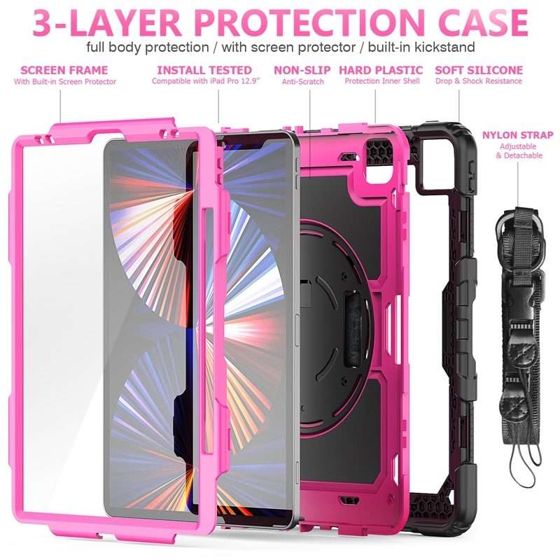 For iPad Pro 12.9 2022 / 2021 / 2020 / 2018 Shockproof Colorful Silicone + PC ... (Rose PC+Black)