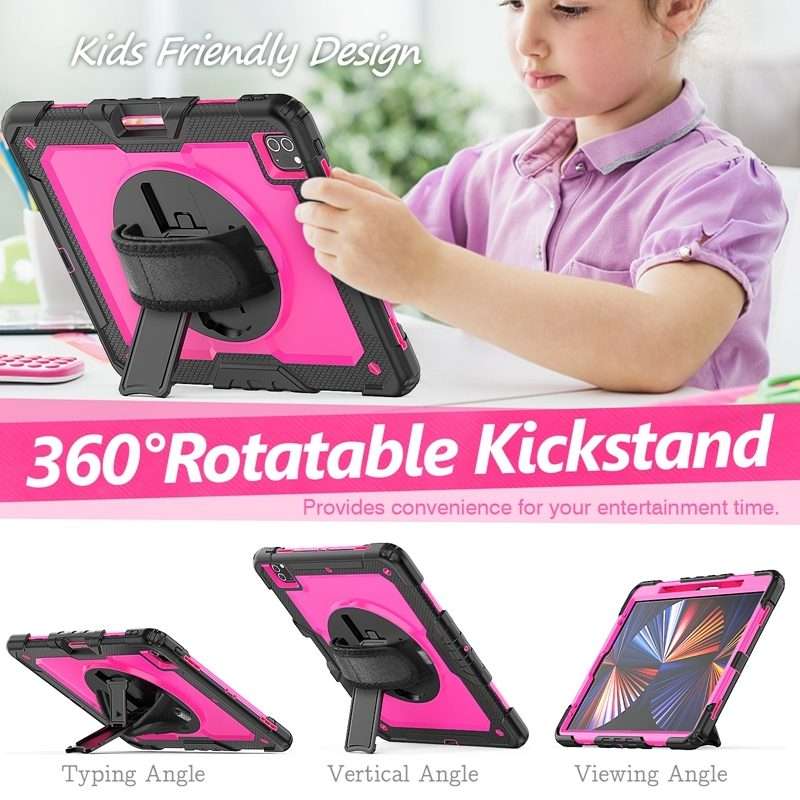 For iPad Pro 12.9 2022 / 2021 / 2020 / 2018 Shockproof Colorful Silicone + PC ... (Rose PC+Black)