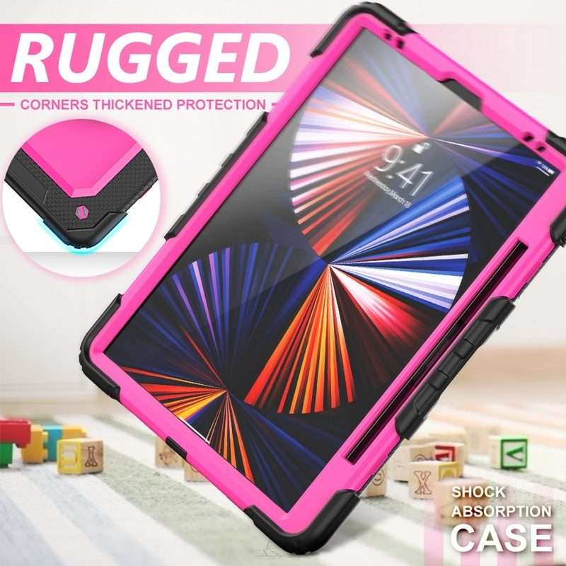For iPad Pro 12.9 2022 / 2021 / 2020 / 2018 Shockproof Colorful Silicone + PC ... (Rose PC+Black)