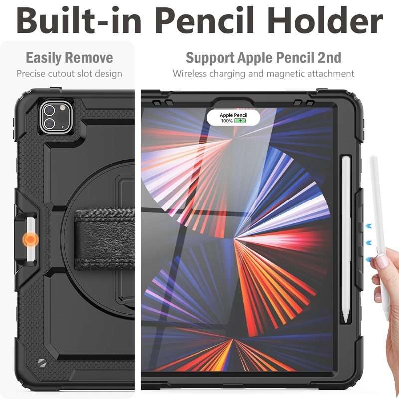 For iPad Pro 12.9 2022 / 2021 / 2020 / 2018 Shockproof Colorful Silicone + PC Prot ... (All Black)