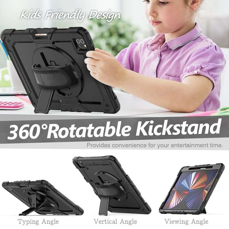 For iPad Pro 12.9 2022 / 2021 / 2020 / 2018 Shockproof Colorful Silicone + PC Prot ... (All Black)