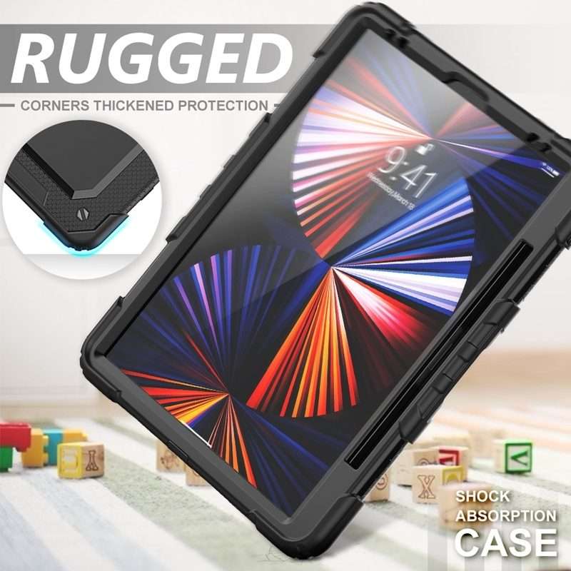 For iPad Pro 12.9 2022 / 2021 / 2020 / 2018 Shockproof Colorful Silicone + PC Prot ... (All Black)