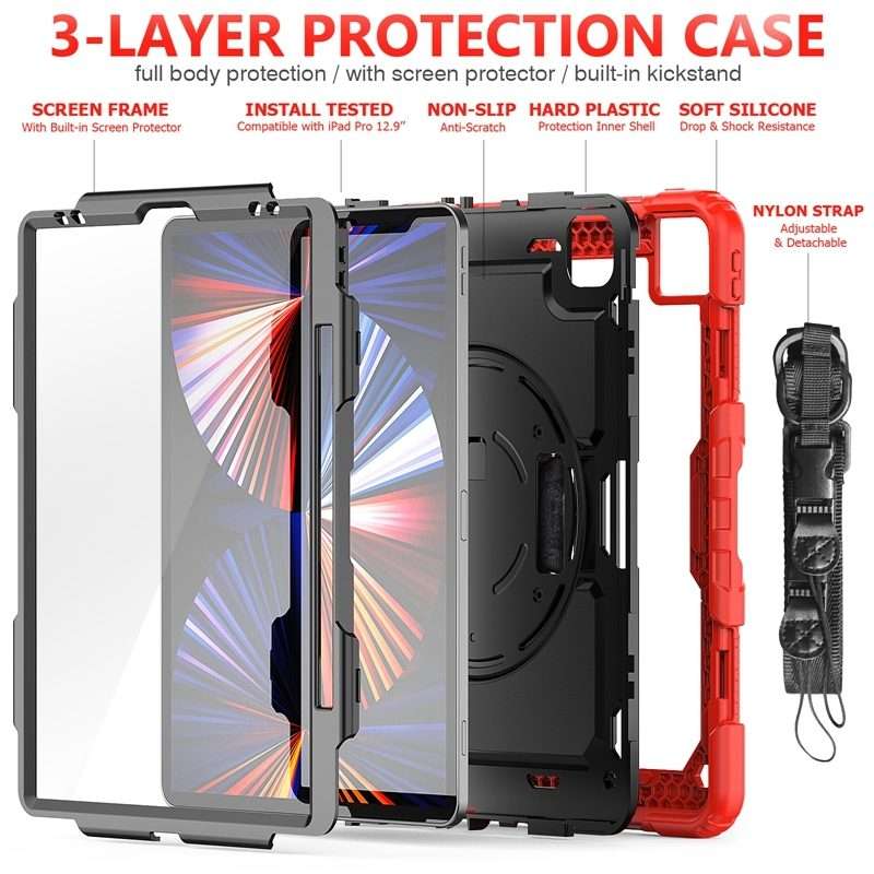 For iPad Pro 12.9 2022 / 2021 / 2020 / 2018 Shockproof Colorful Silicone + PC P ... (Red Silicone)