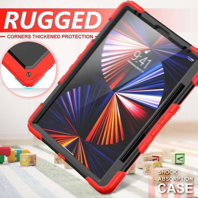 For iPad Pro 12.9 2022 / 2021 / 2020 / 2018 Shockproof Colorful Silicone + PC P ... (Red Silicone)