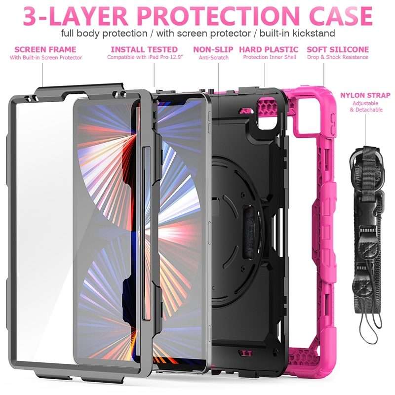 For iPad Pro 12.9 2022 / 2021 / 2020 / 2018 Shockproof Colorful Silicone + PC ... (Rose Silicone)