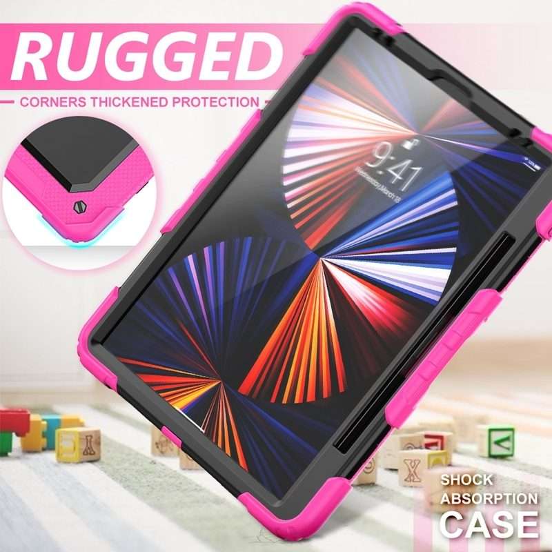 For iPad Pro 12.9 2022 / 2021 / 2020 / 2018 Shockproof Colorful Silicone + PC ... (Rose Silicone)
