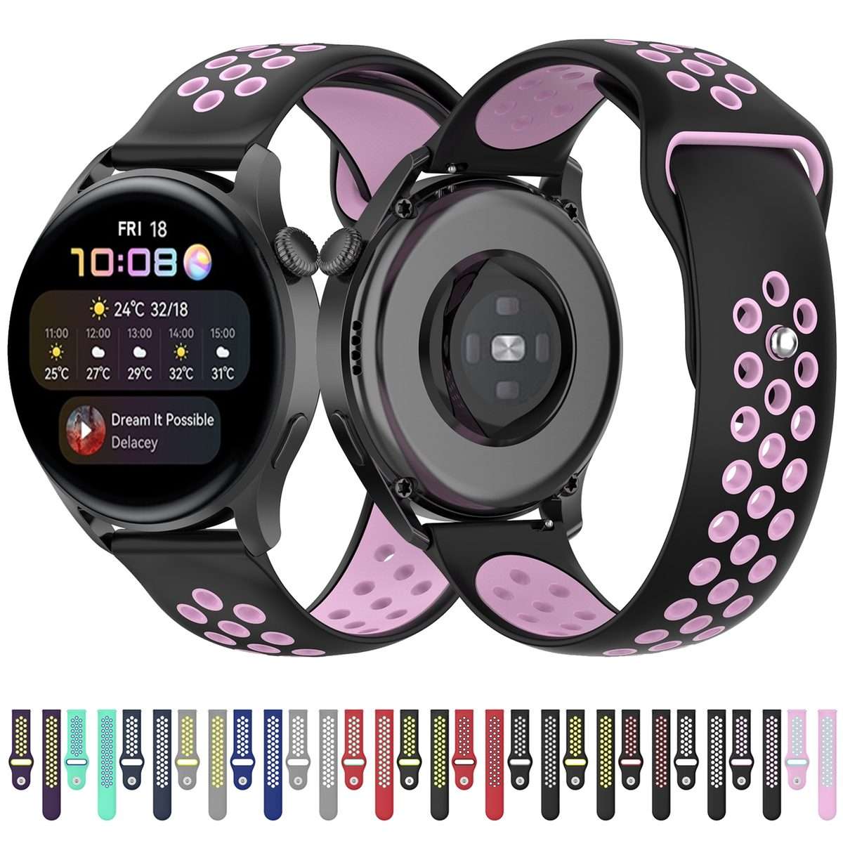 For Huawei Watch 3 / 3 Pro 22mm Two-color Silicone Watch Band(Black White)