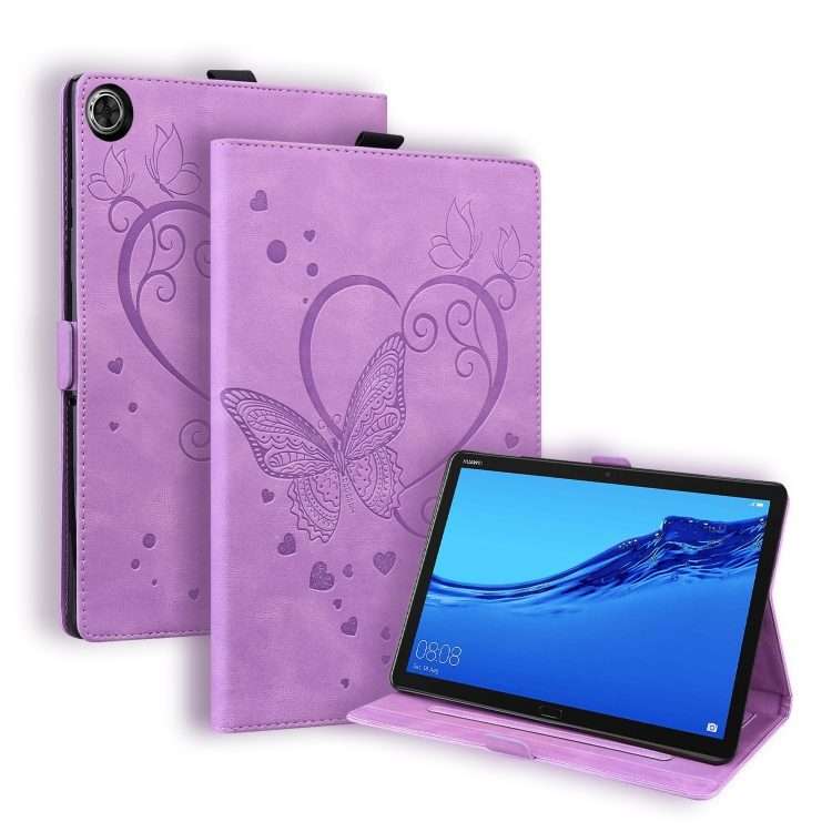 For Huawei MediaPad M5 Lite 8 / Honor Tab 5 Love Butterfly Pattern Horizontal Flip Le ... (Purple)