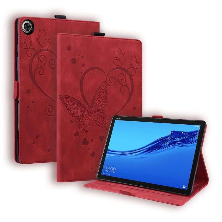 For Huawei MediaPad M5 Lite 8 / Honor Tab 5 Love Butterfly Pattern Horizontal Flip Leath ... (Red)