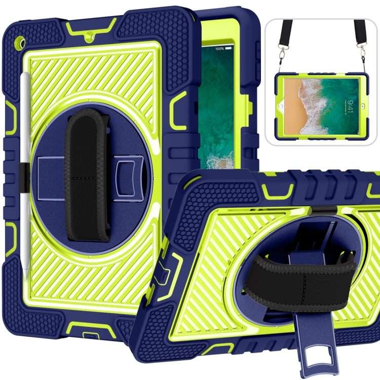360 Degree Rotation Contrast Color Shockproof Silicone + PC Case with Hold ... (Navy+Yellow Green)