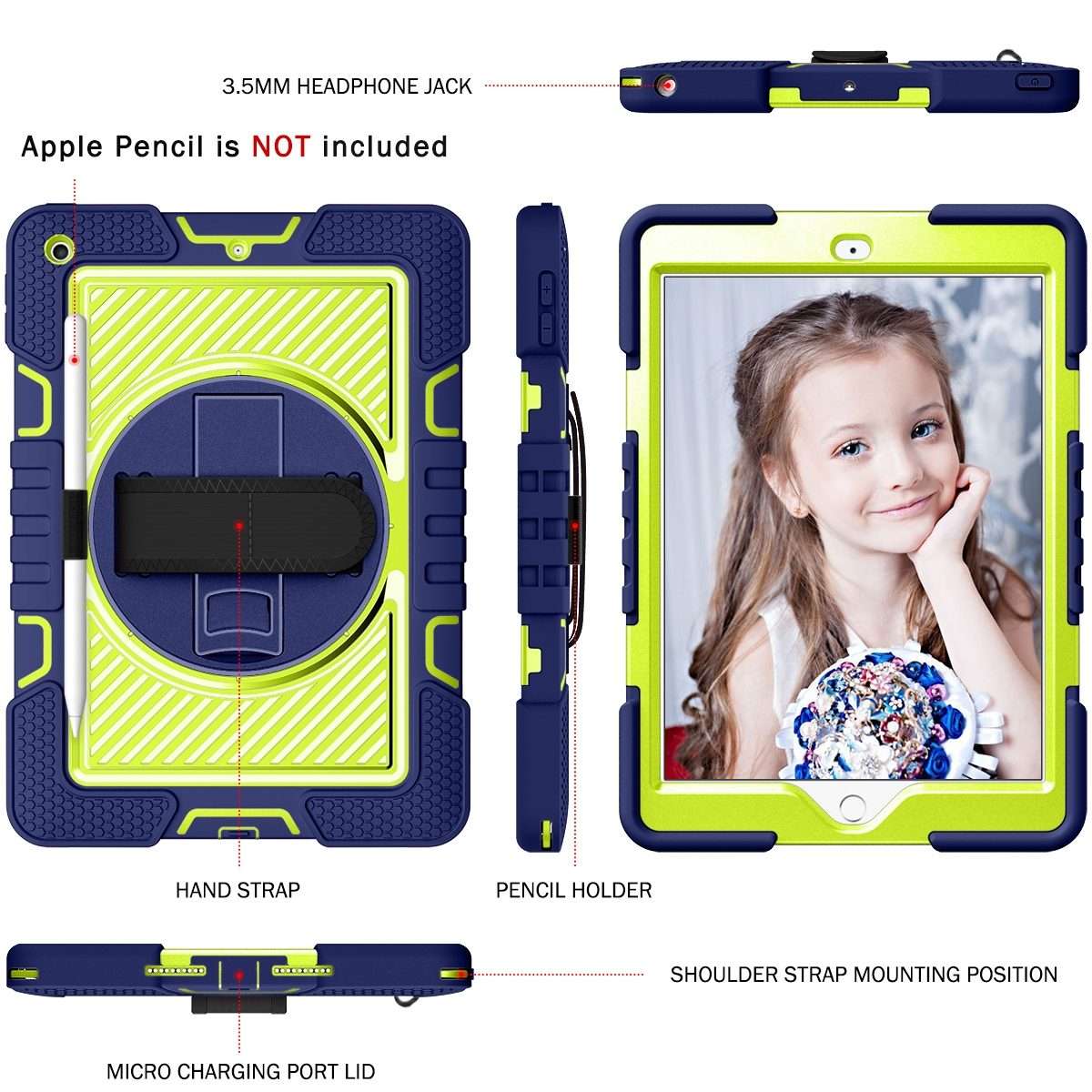 360 Degree Rotation Contrast Color Shockproof Silicone + PC Case with Hold ... (Navy+Yellow Green)
