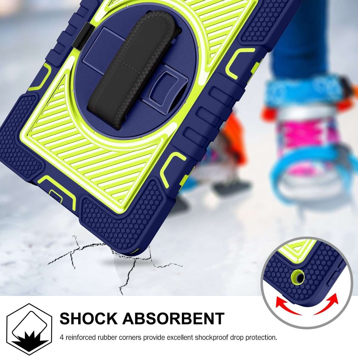 360 Degree Rotation Contrast Color Shockproof Silicone + PC Case with Hold ... (Navy+Yellow Green)