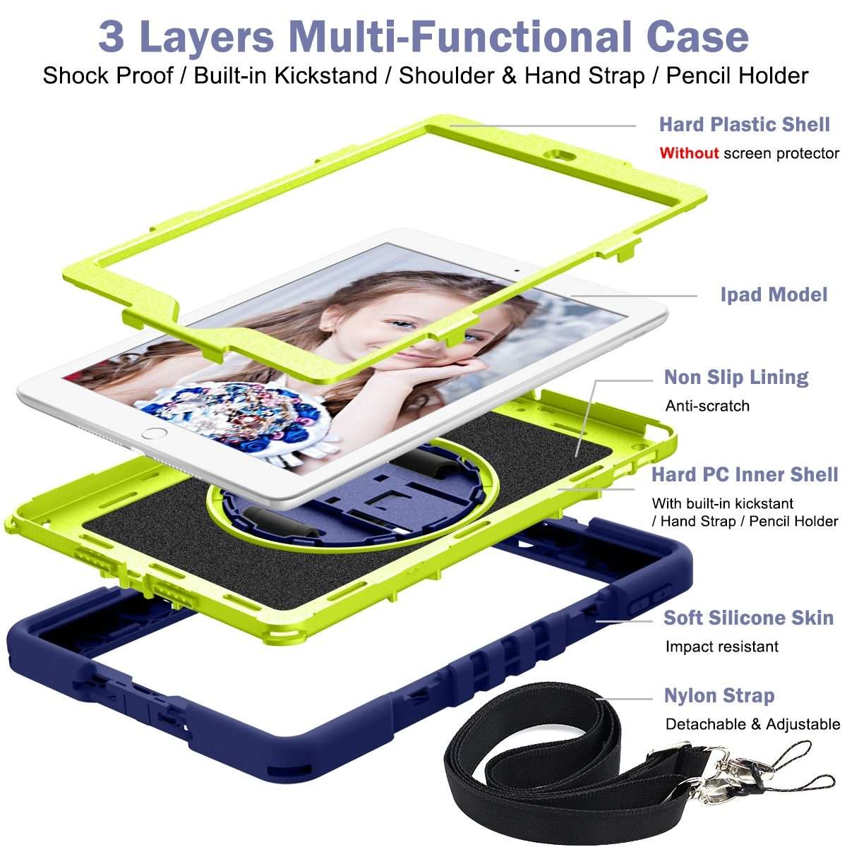 360 Degree Rotation Contrast Color Shockproof Silicone + PC Case with Hold ... (Navy+Yellow Green)