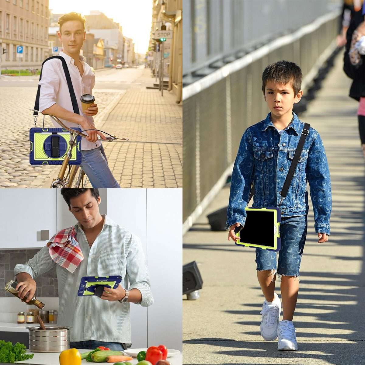 360 Degree Rotation Contrast Color Shockproof Silicone + PC Case with Hold ... (Navy+Yellow Green)