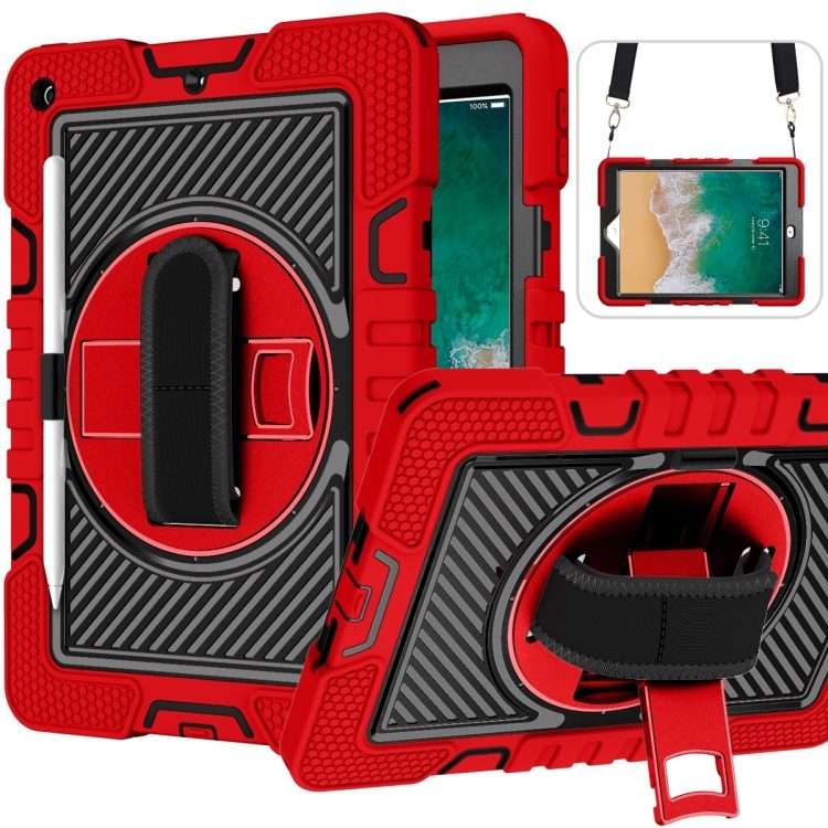360 Degree Rotation Contrast Color Shockproof Silicone + PC Case with Holder & Han ... (Red+Black)