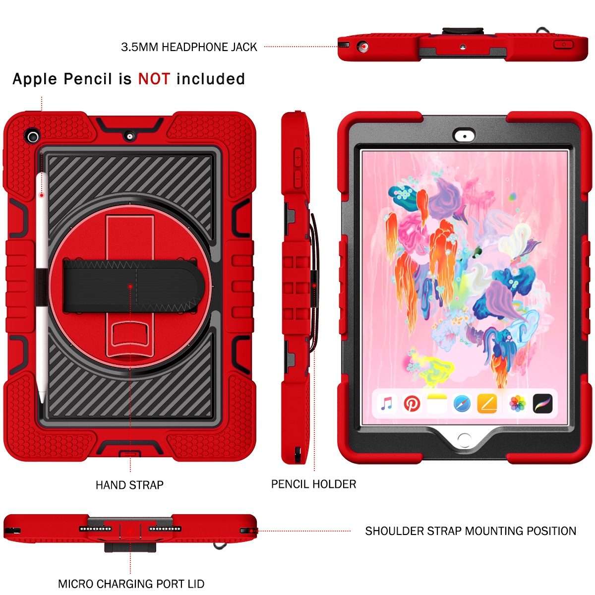 360 Degree Rotation Contrast Color Shockproof Silicone + PC Case with Holder & Han ... (Red+Black)