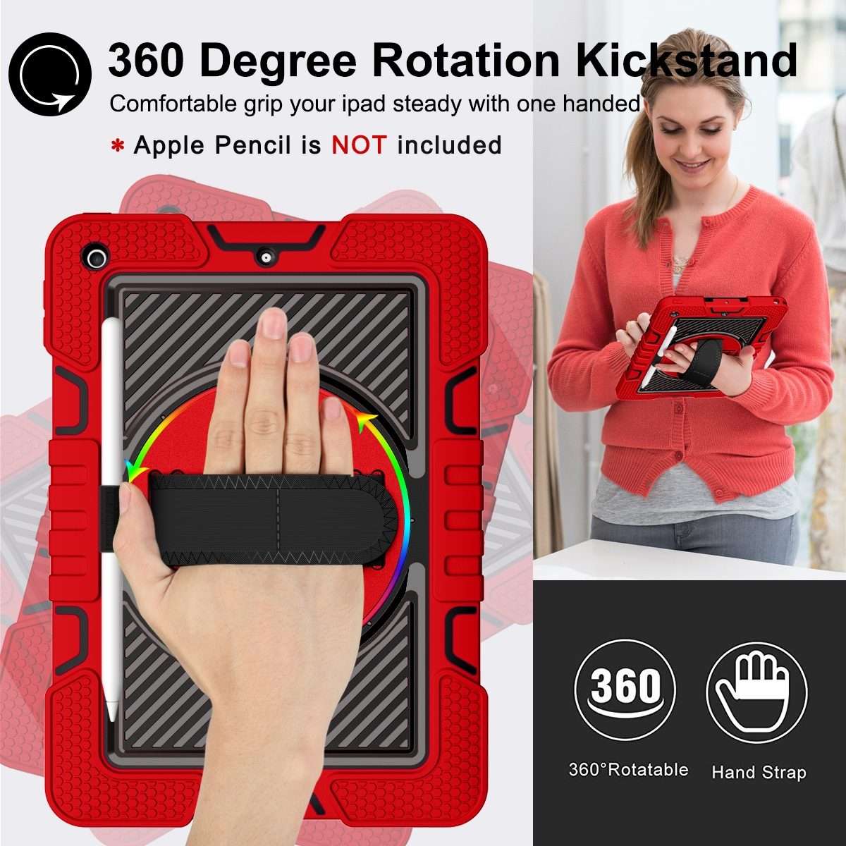 360 Degree Rotation Contrast Color Shockproof Silicone + PC Case with Holder & Han ... (Red+Black)