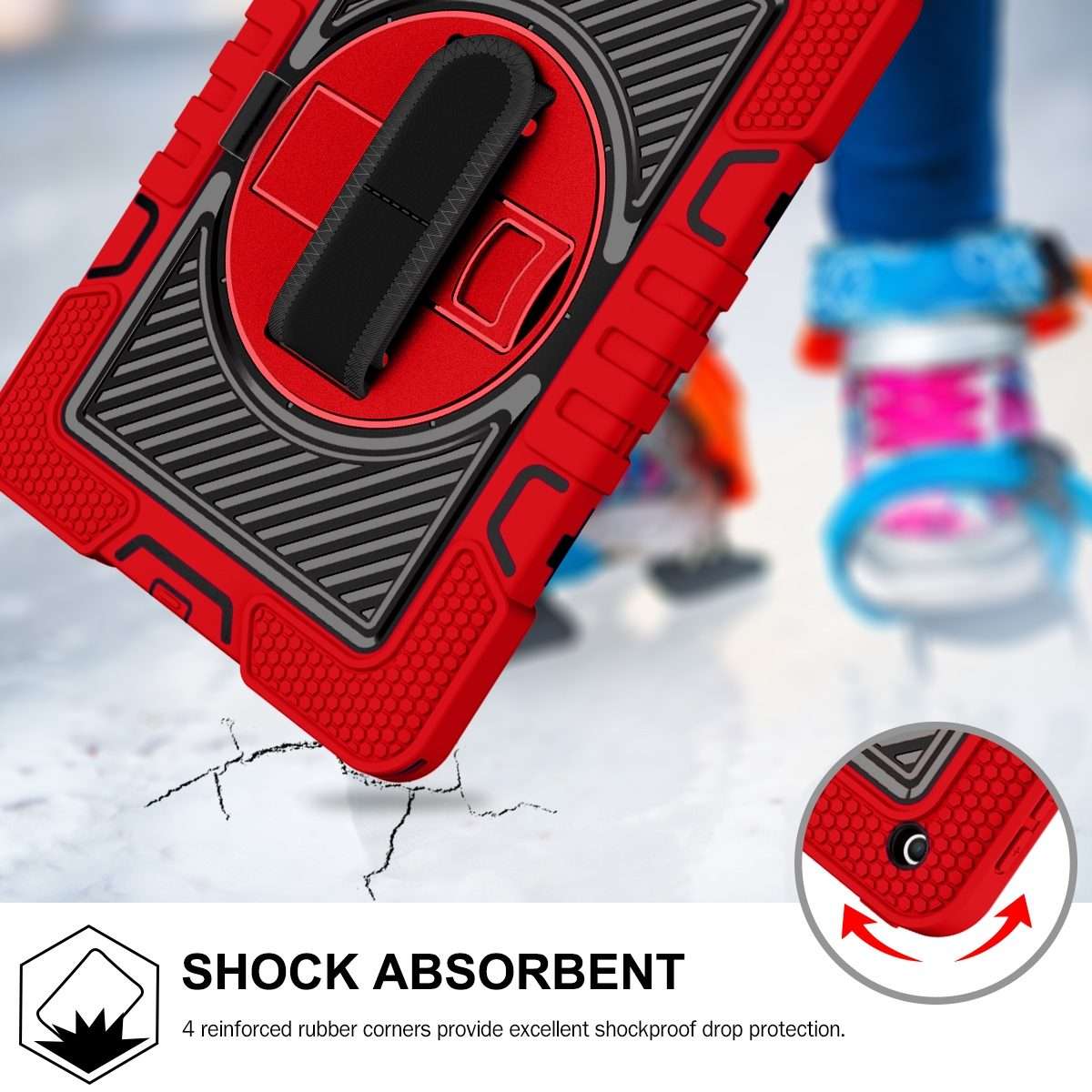 360 Degree Rotation Contrast Color Shockproof Silicone + PC Case with Holder & Han ... (Red+Black)