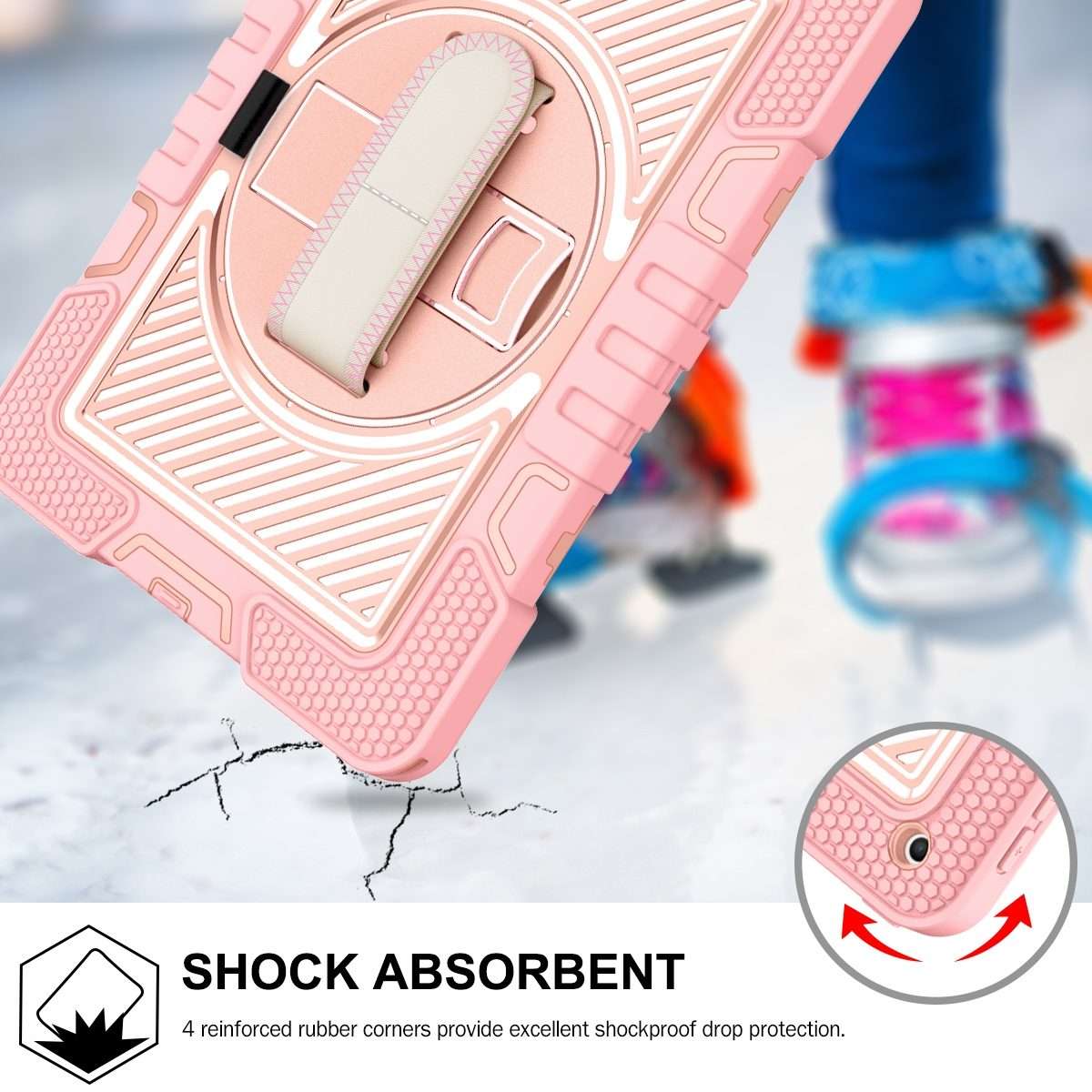 For iPad 9.7 2018 / 2017 360 Degree Rotation Contrast Color Shockproof Silicone + ... (Rose Gold)