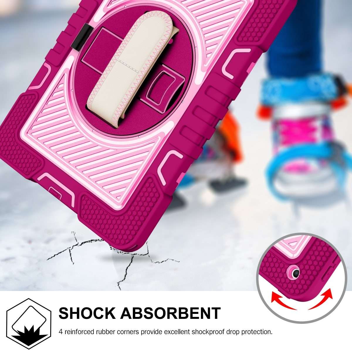 360 Degree Rotation Contrast Color Shockproof Silicone + PC Case with Holder & ... (Rose Red+Pink)
