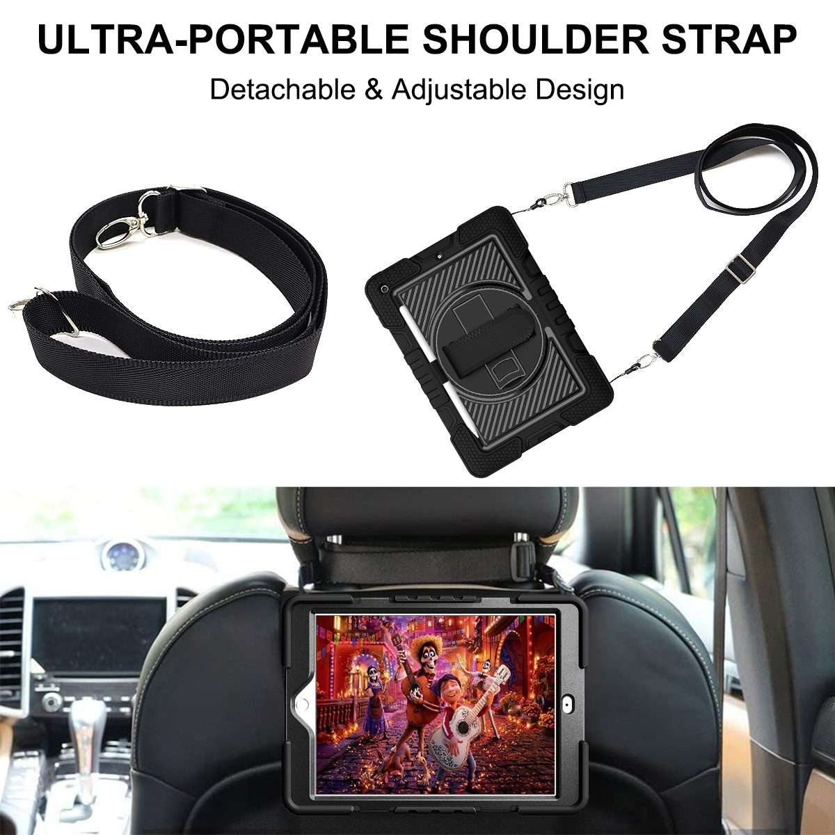 360 Degree Rotation Contrast Color Shockproof Silicone + PC Case with Holder & Hand Gr ... (Black)