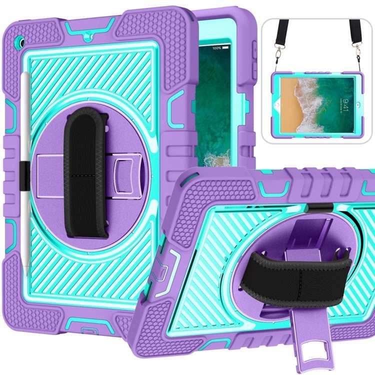 360 Degree Rotation Contrast Color Shockproof Silicone + PC Case with Ho ... (Purple + Mint Green)