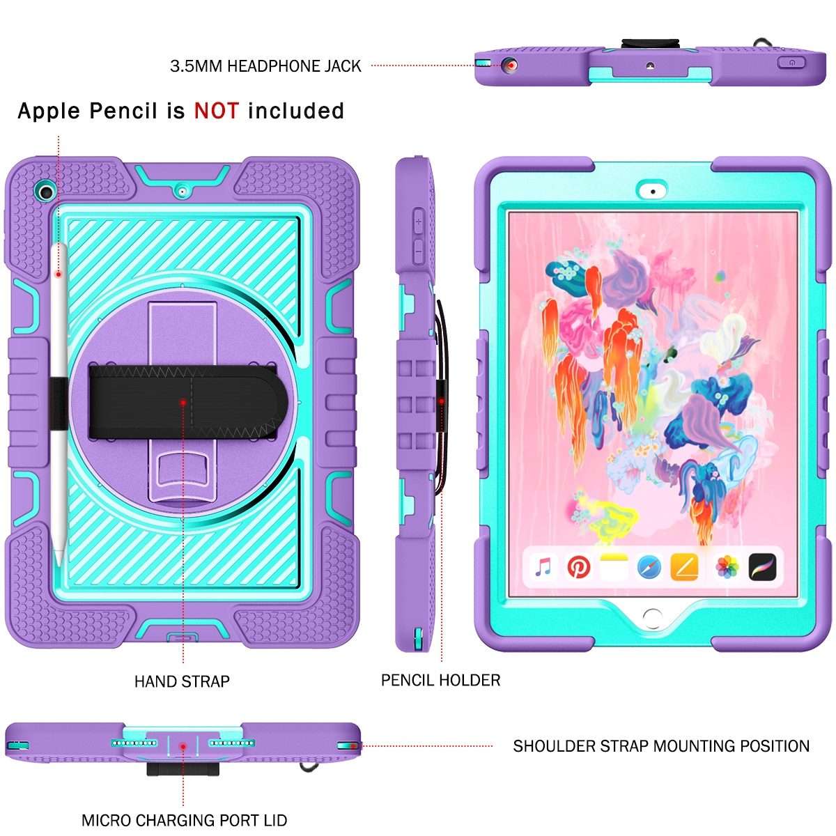 360 Degree Rotation Contrast Color Shockproof Silicone + PC Case with Ho ... (Purple + Mint Green)