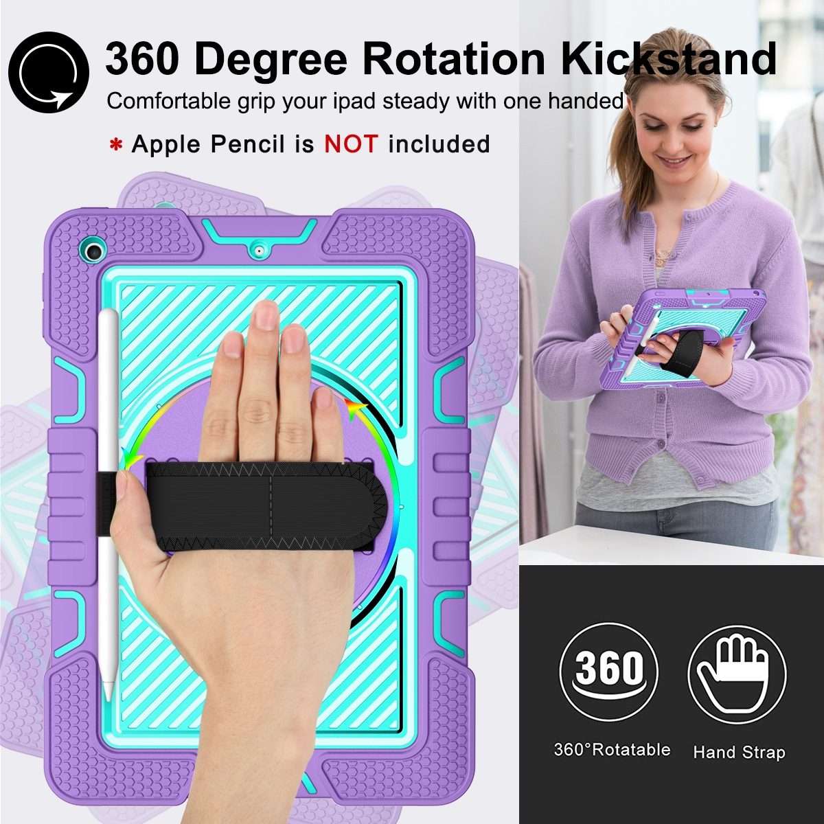 360 Degree Rotation Contrast Color Shockproof Silicone + PC Case with Ho ... (Purple + Mint Green)