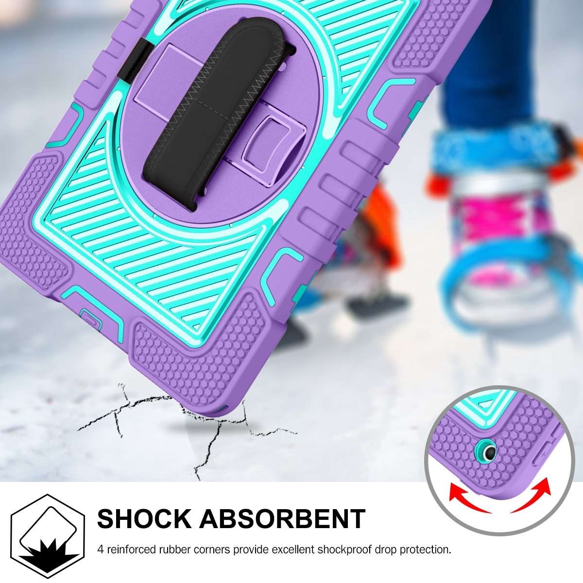 360 Degree Rotation Contrast Color Shockproof Silicone + PC Case with Ho ... (Purple + Mint Green)