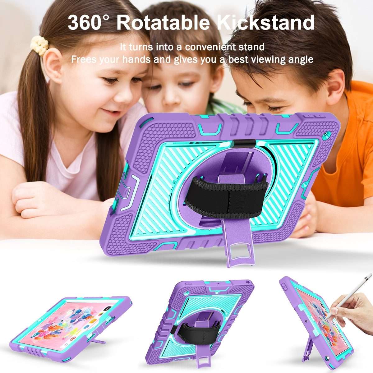 360 Degree Rotation Contrast Color Shockproof Silicone + PC Case with Ho ... (Purple + Mint Green)