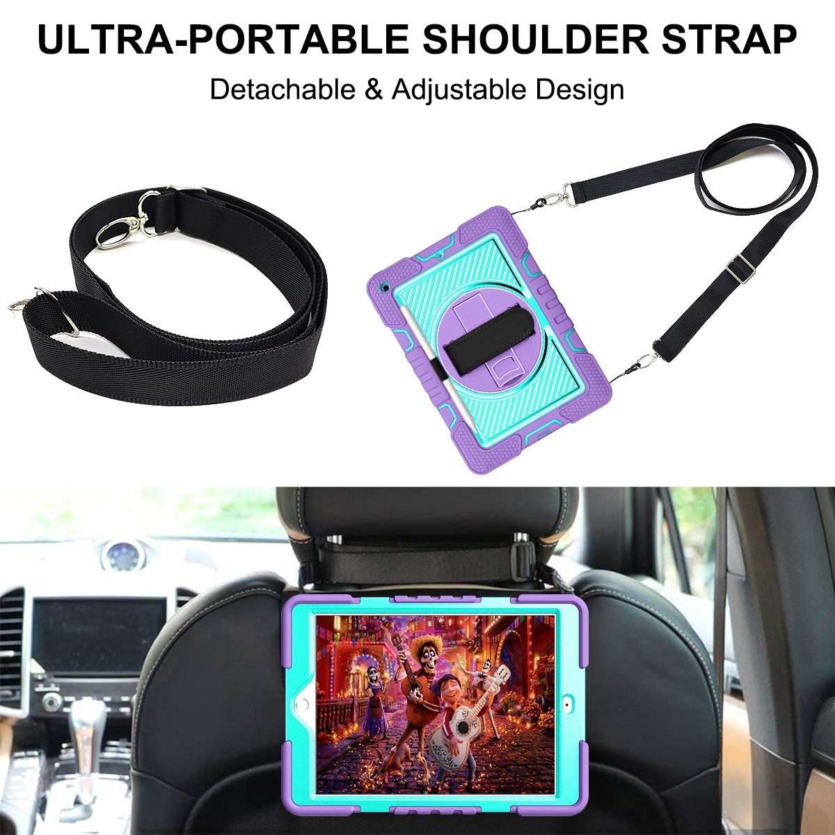 360 Degree Rotation Contrast Color Shockproof Silicone + PC Case with Ho ... (Purple + Mint Green)