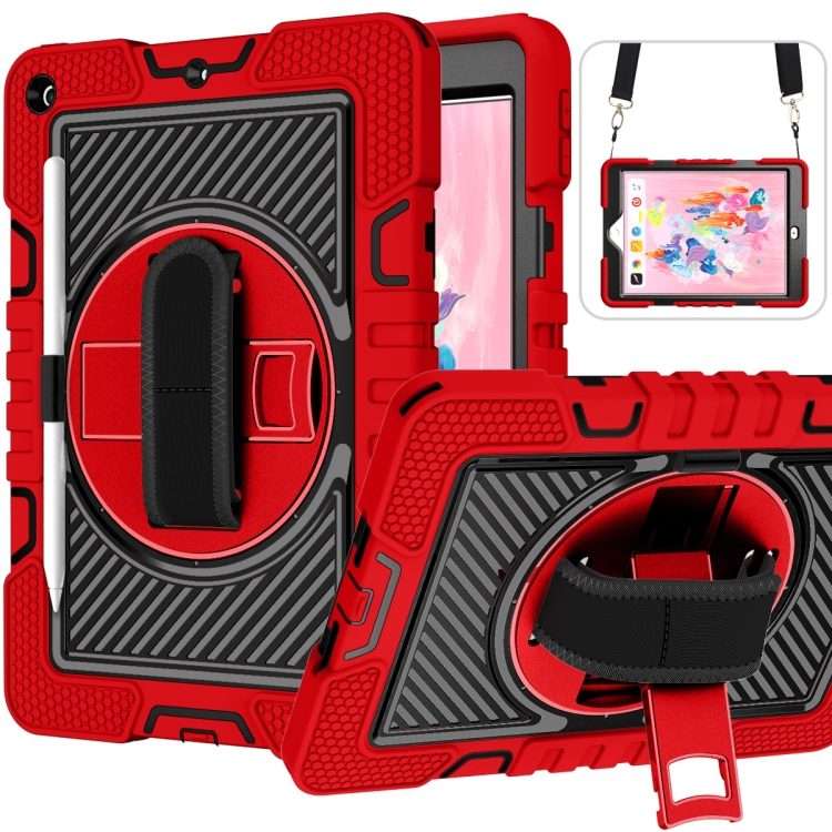 For iPad 10.2 2021 / 2020 / 2019 360 Degree Rotation Contrast Color Shockproof Sil ... (Red+Black)