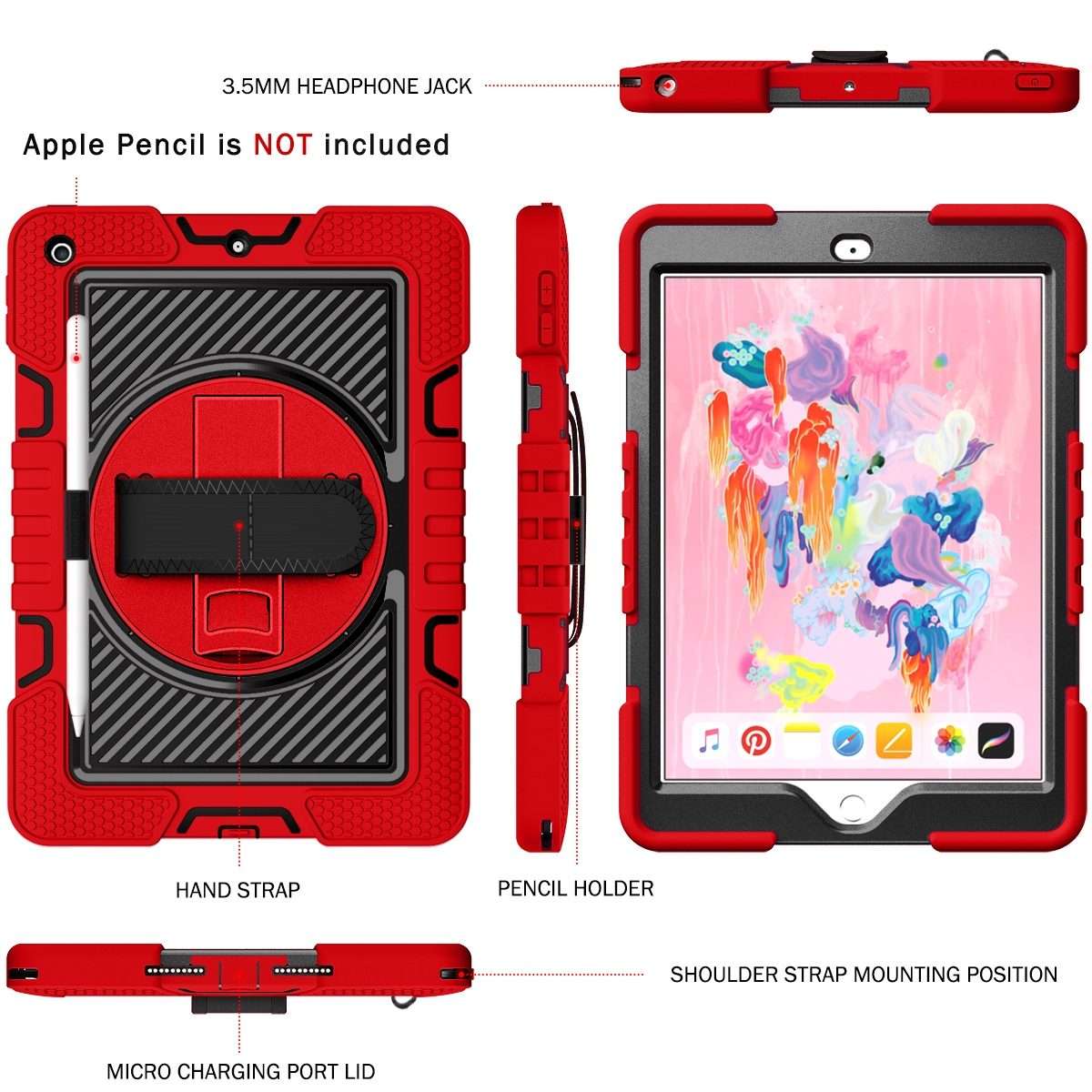 For iPad 10.2 2021 / 2020 / 2019 360 Degree Rotation Contrast Color Shockproof Sil ... (Red+Black)
