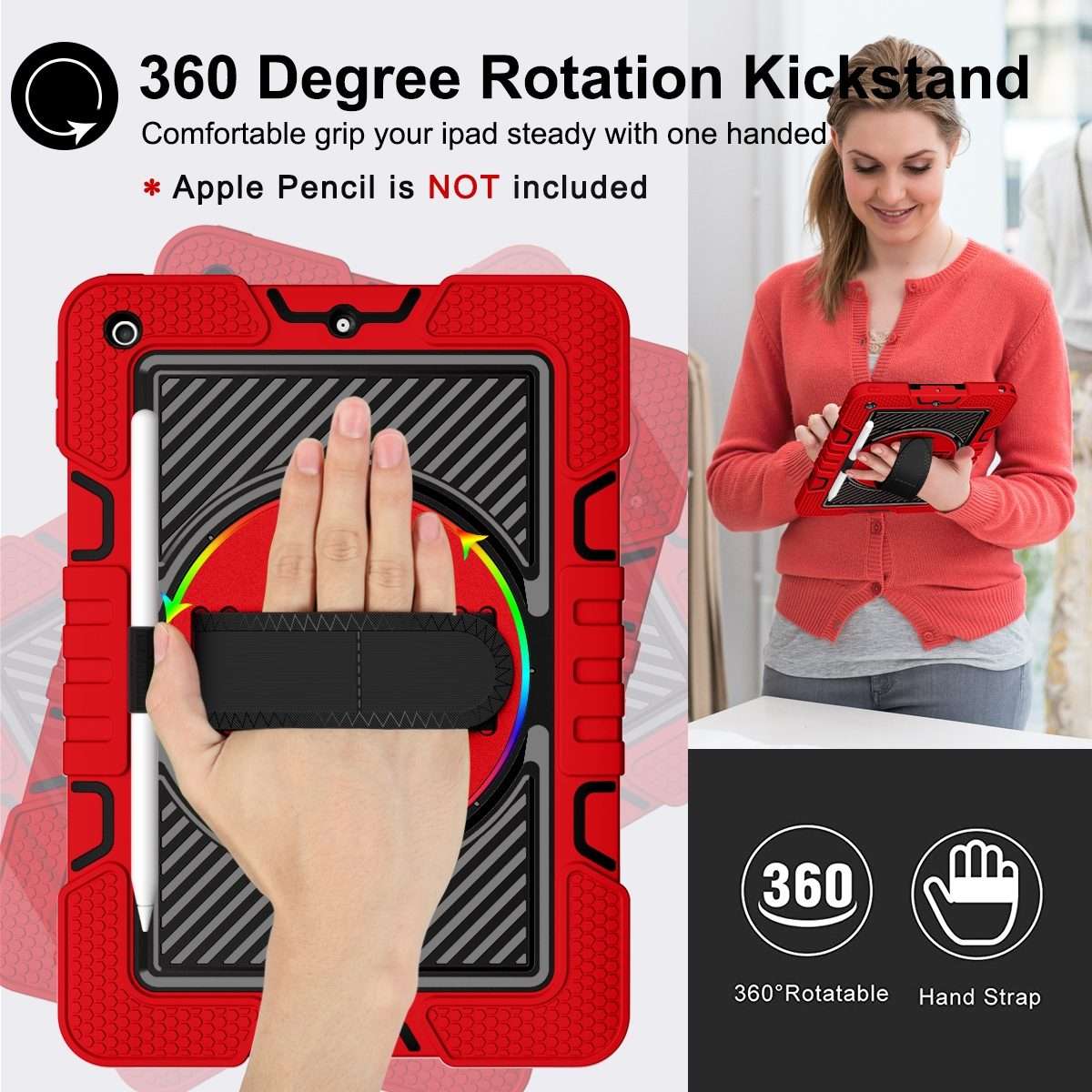 For iPad 10.2 2021 / 2020 / 2019 360 Degree Rotation Contrast Color Shockproof Sil ... (Red+Black)